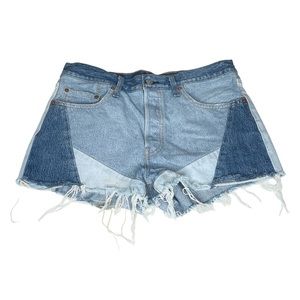 Levi’s 501 Patchwork High Waisted Cutoff Jean Shorts Blue Size 32